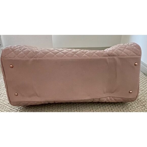 Quilted Pink Weekender Duffel Bag With Tassel Accent & Adjustable Strap - Picture 3 of 6